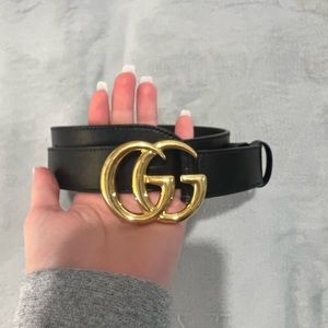 GUCCI MARMONT LEATHER BELT WITH SHINY BUCKLE
